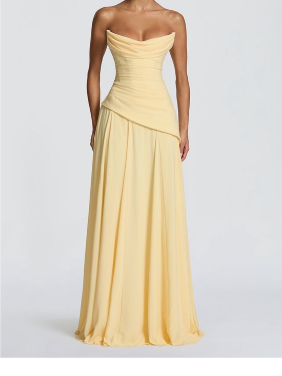 babyboo Dresses & Skirts - Strapless Draped Maxi Evening Dress in Pale Yellow
